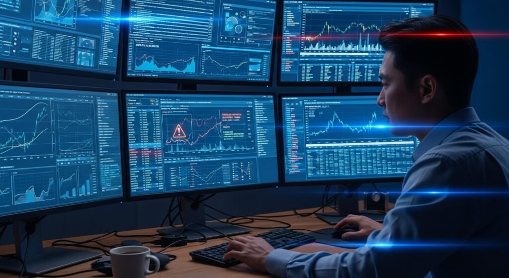불법 투자 플랫폼의 조작 수법을 감시하고 분석하는 보안 전문가의 모습